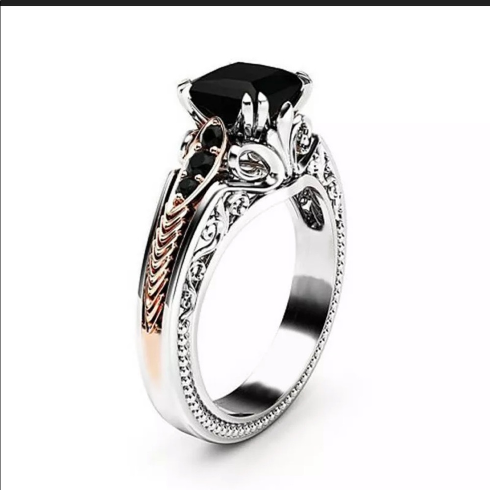 New 925 Silver Black Sapphire women’s Ring - Picture 2 of 6